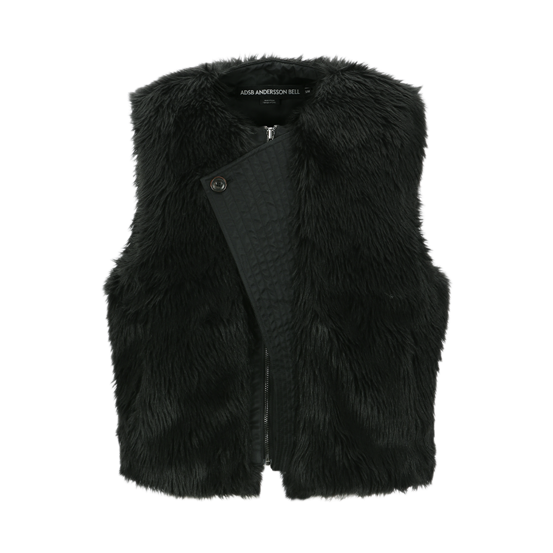 awa723u(BLACK) ADSB Andersson Bell Unisex Curved Placket Reversible Faux-Fur Vest Black