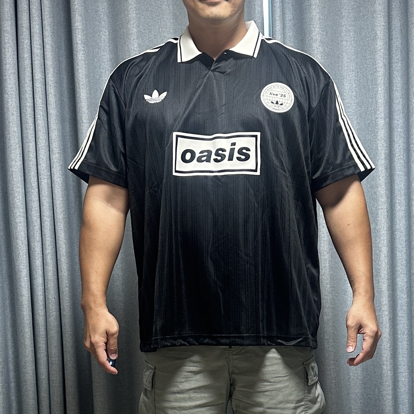 Adidas x Oasis Tour Jacquard Jersey Black - KR Sizing 착용 스타일 - 3