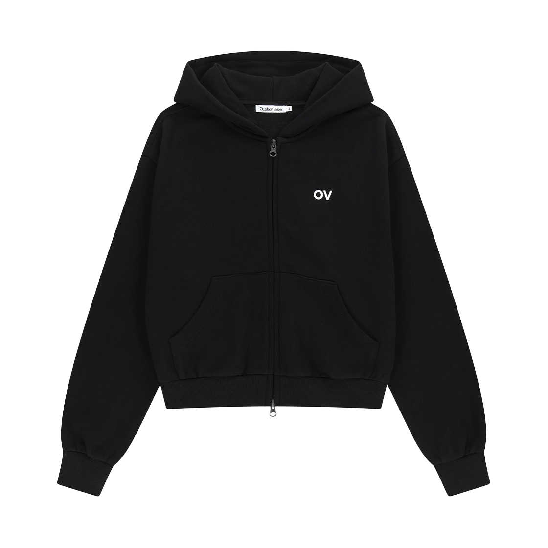 아웃도어보이스 로고 크롭 집 업 스웻 후디 블랙(Outdoor Voices Logo Crop Zip Up Sweat Hoodie Black)