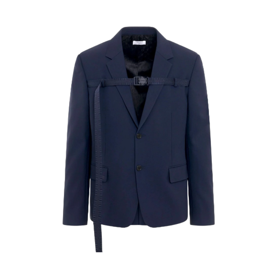 OMEN081F23FAB0014747 Off-White Buckle Single Breasted Blazer Navy Blue