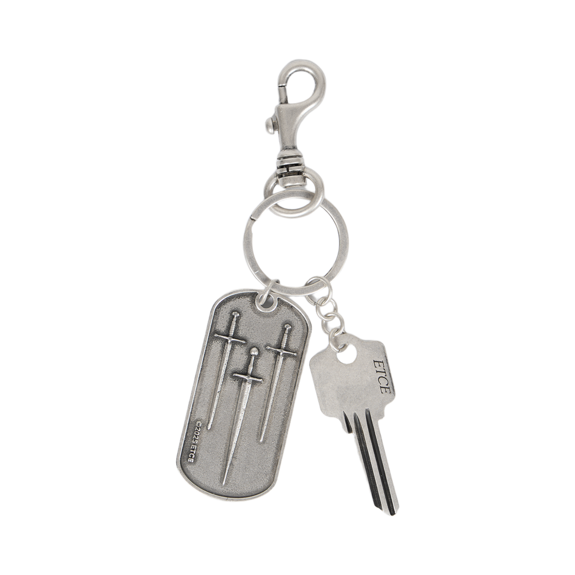 ET2503TC02SLB ETCE 3 Sword Plate Keyring Silver Burnish