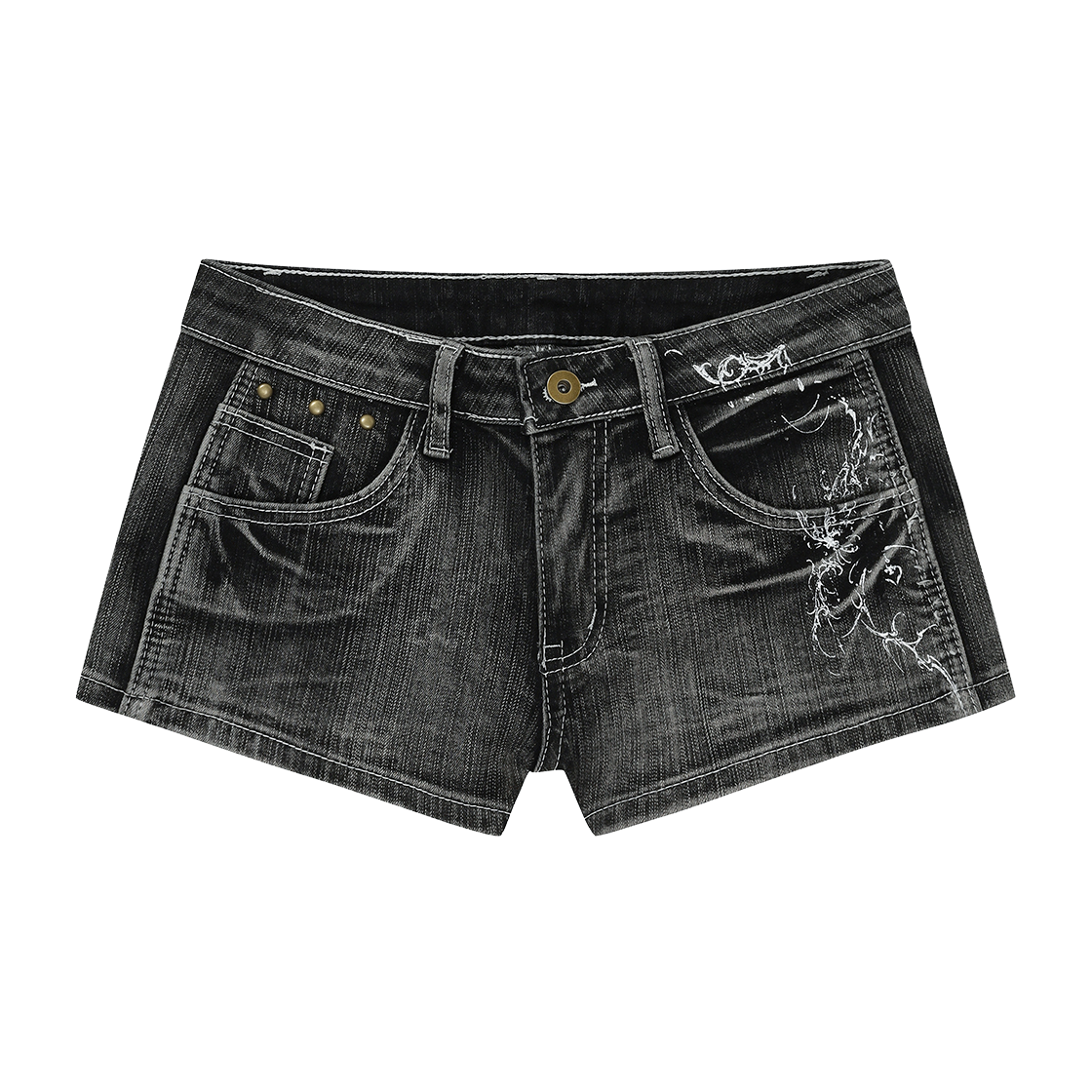 GL25FABT06GY Gila Archive Tattooed Graphic Denim Shorts Grey