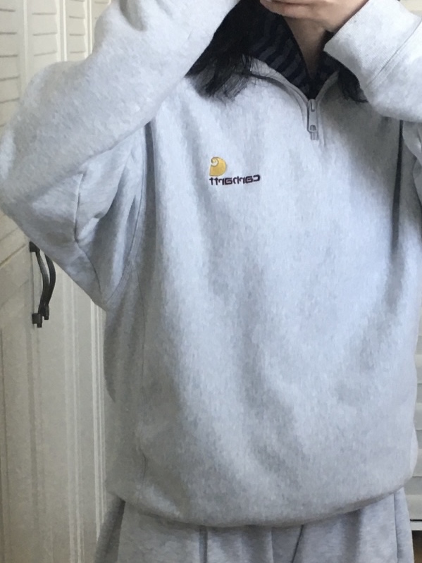 Carhartt WIP Half Zip American Script Sweatshirt Ash Heather 착용 스타일