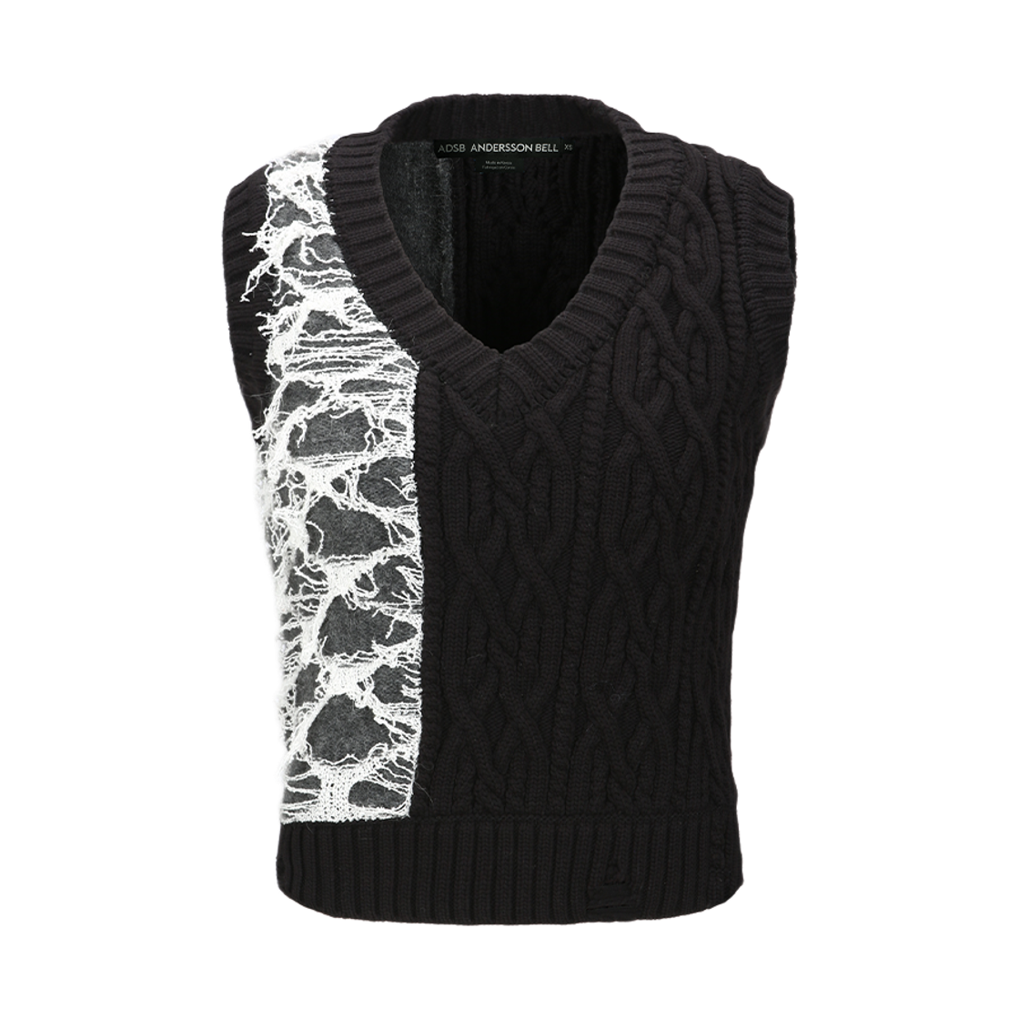 atb1355w(CHARCOAL) ADSB Andersson Bell Boucle Cable Patchwork Knit Vest Charcoal