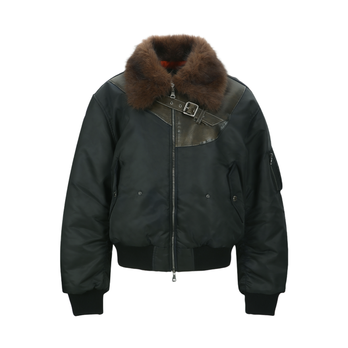 awa736u(BLACK) ADSB Andersson Bell Fur Collar Leather Patch Ma-1 Bomber Black