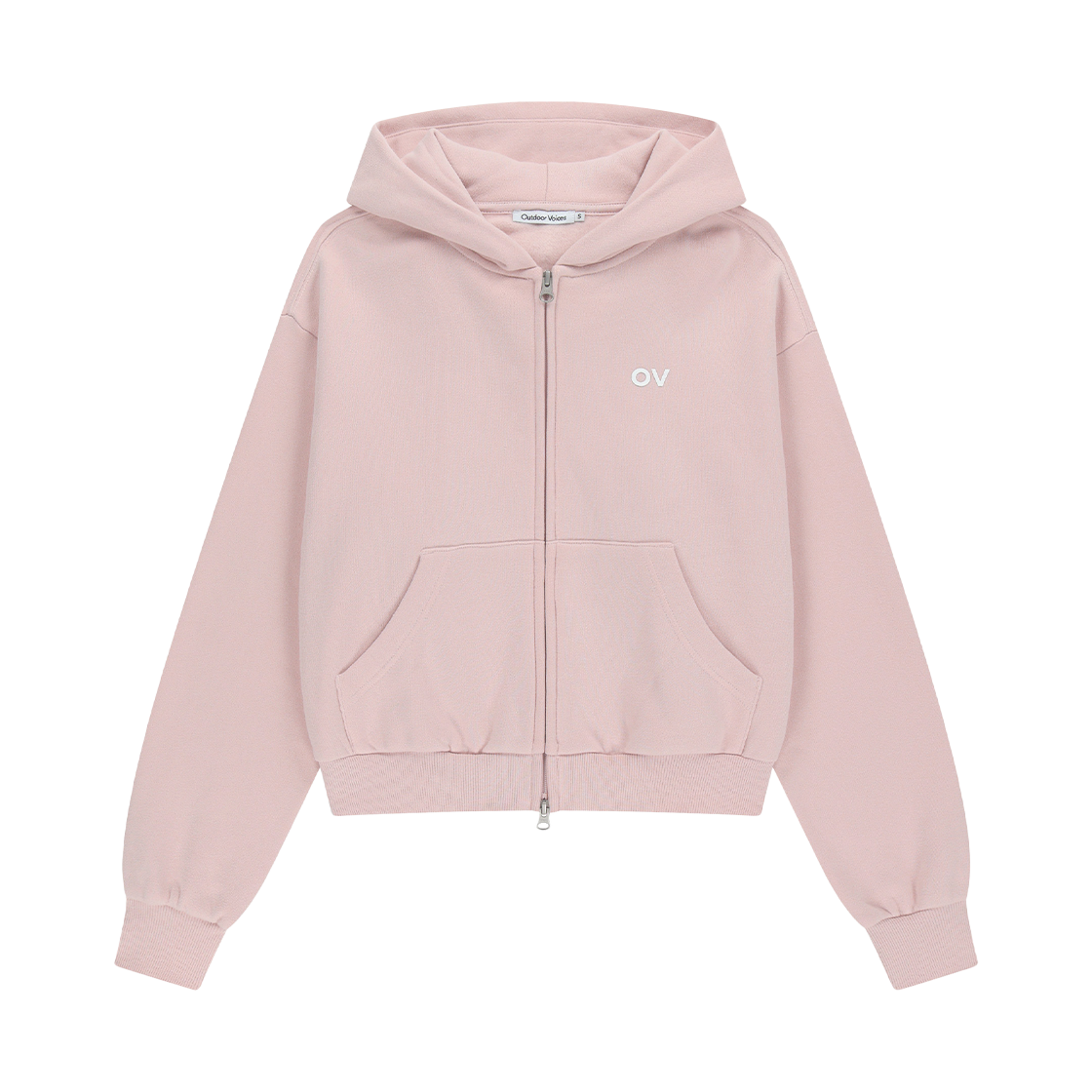 아웃도어보이스 로고 크롭 집 업 스웻 후디 라이트 핑크(Outdoor Voices Logo Crop Zip Up Sweat Hoodie Light Pink)