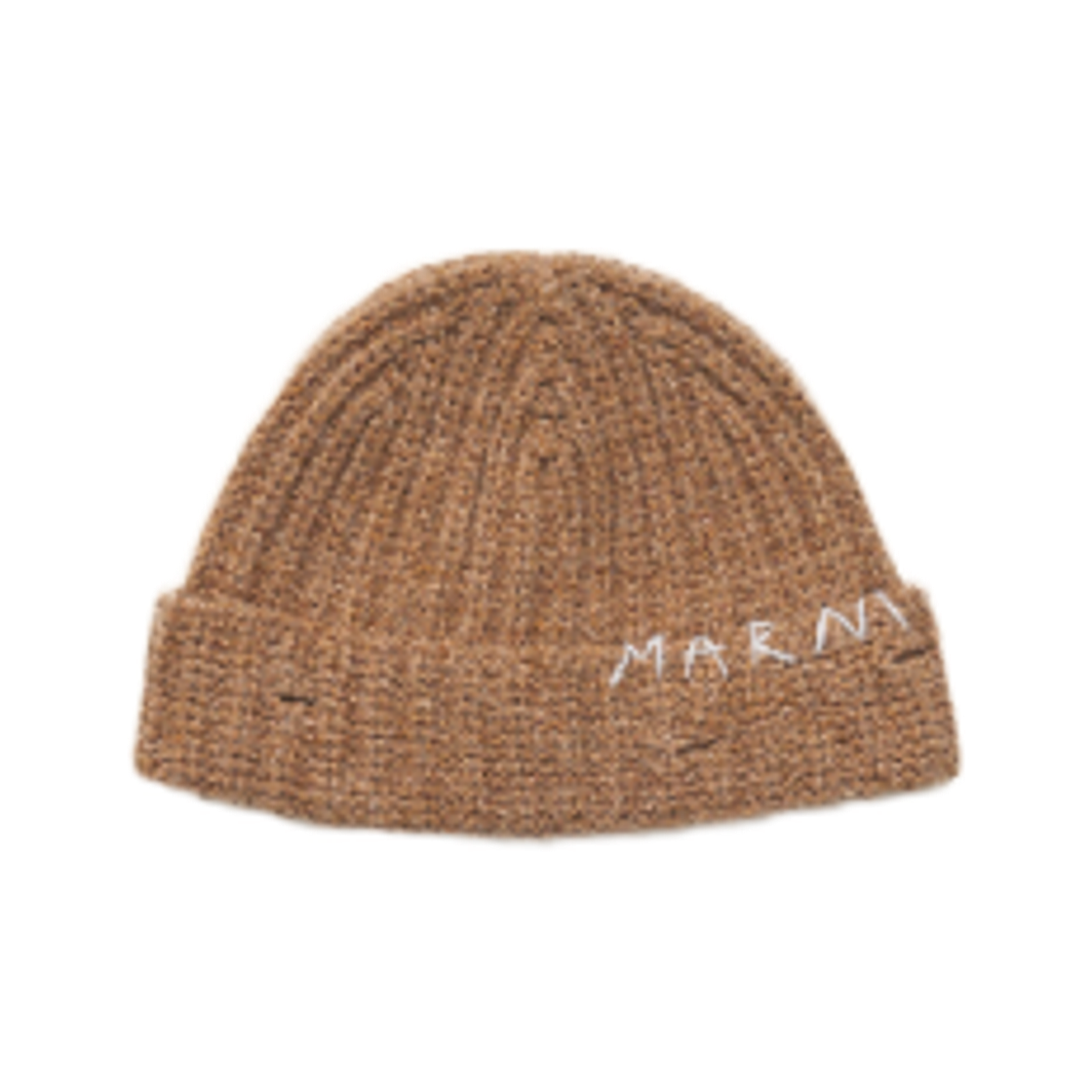 마르니 핸드 스티치드 로고 립드 비니 헤이즐넛(Marni Ribbed Beanie with Hand Stitched Logo Hazelnut)