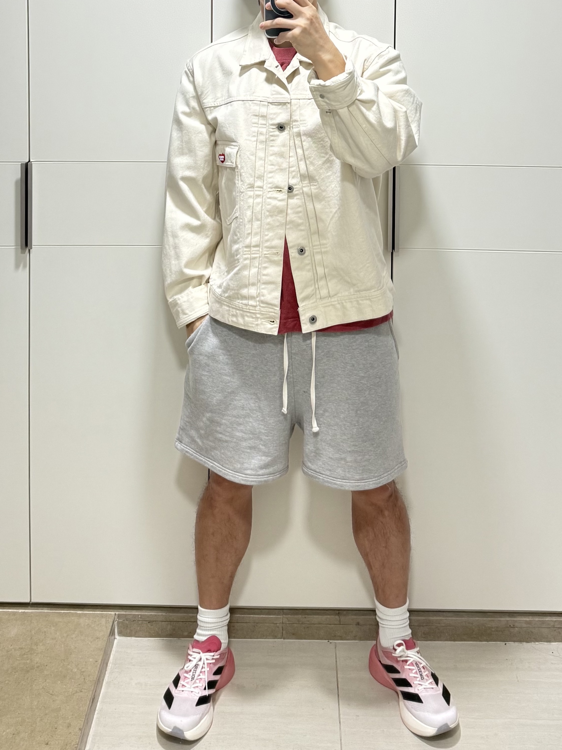 Adidas Adizero EVO SL Cloud White Core Black, Human Made Natural Denim Work Jacket White 착용 스타일