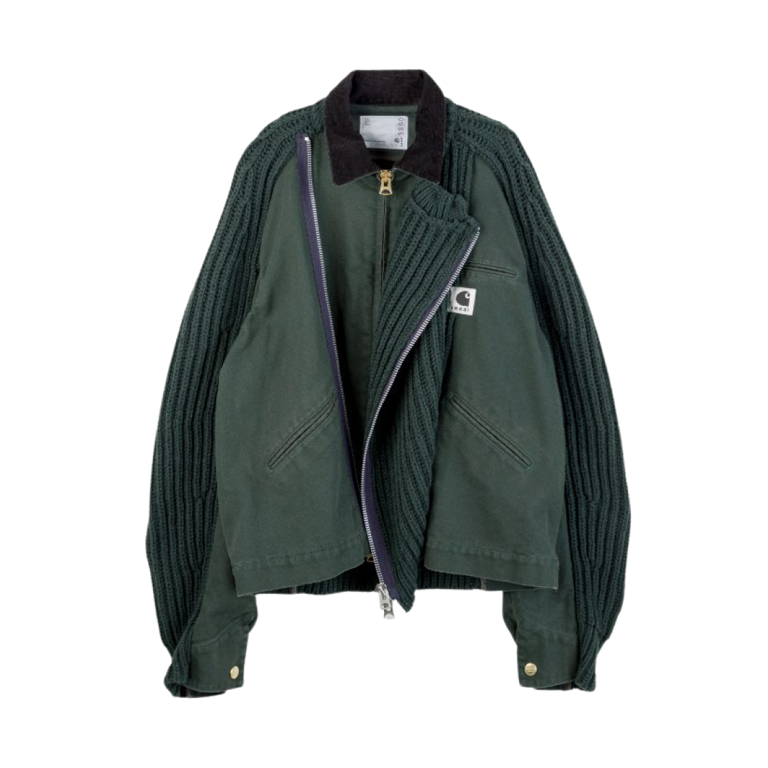 25-03860M-551 Sacai x Carhartt WIP Washed Duck x Wool Knit Blouson Green