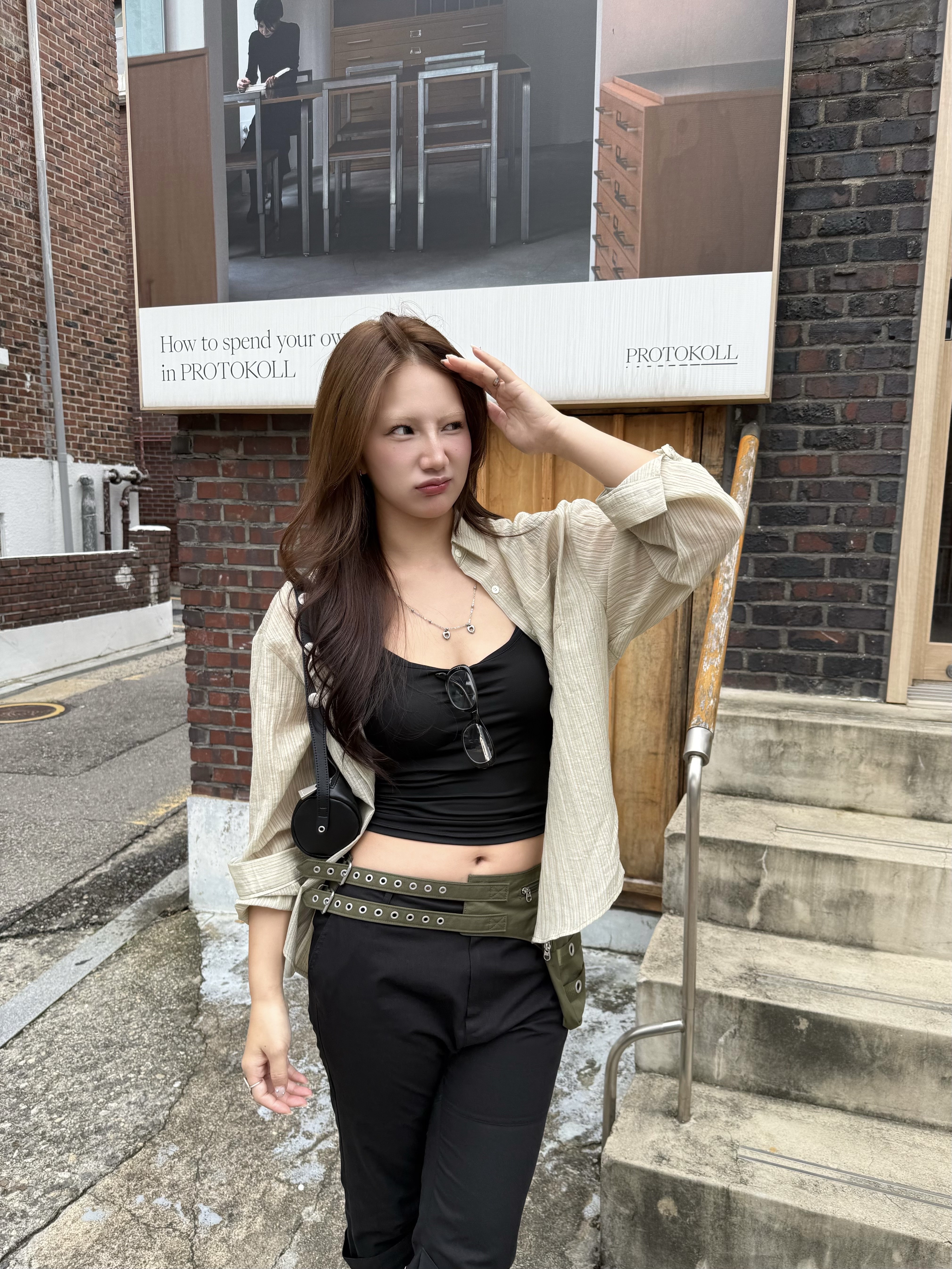 Vacant Archive Piper Wide Hipsack Belt Khaki 착용 스타일