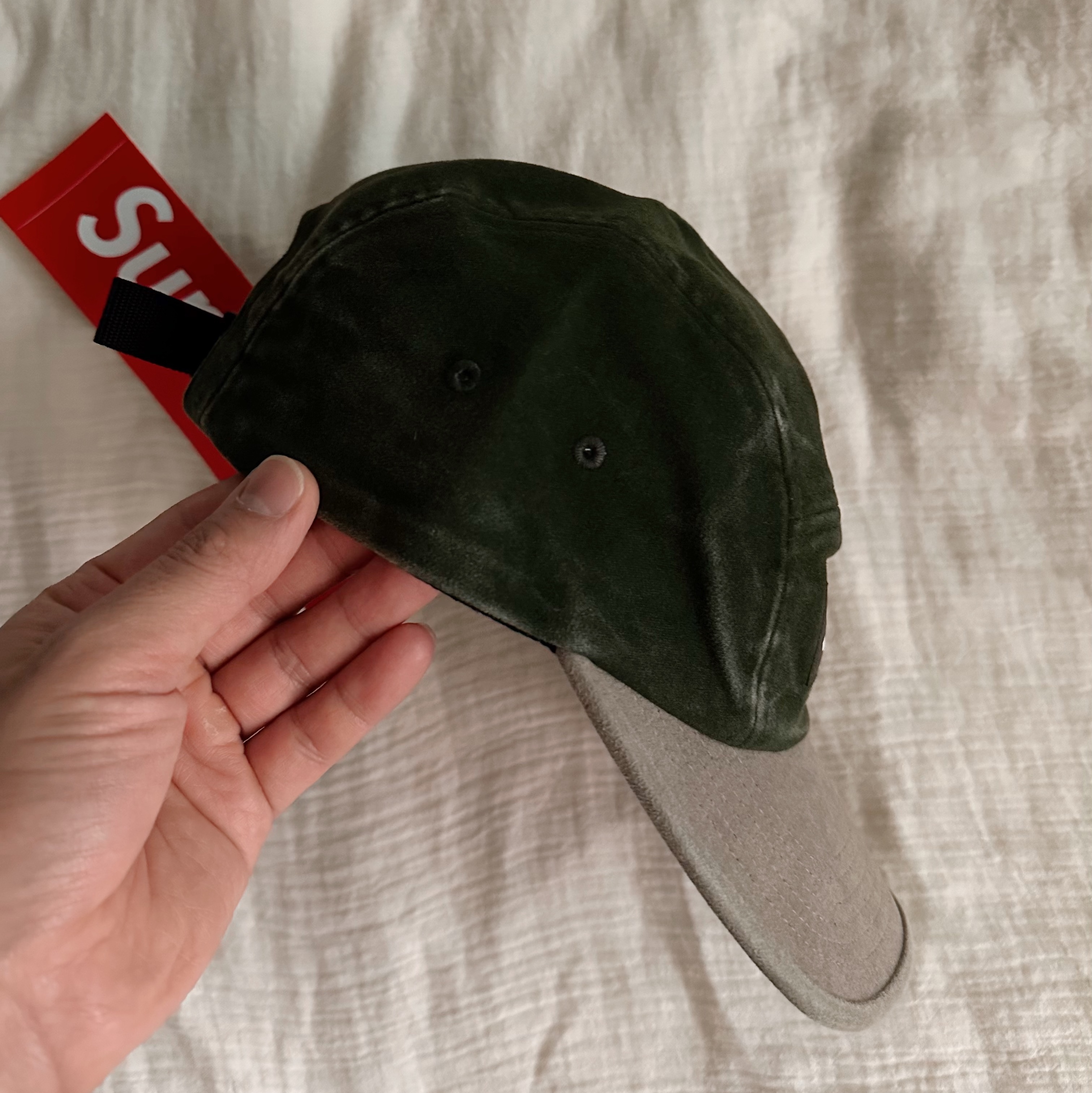 Supreme 2-Tone Moleskin Camp Cap Dark Olive - 25FW 착용 스타일 - 3