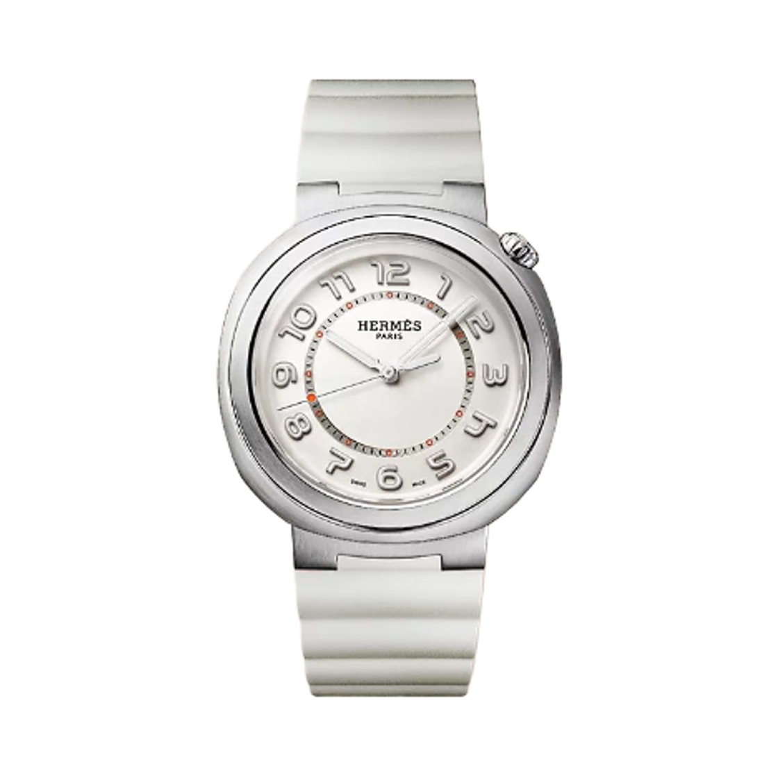 에르메스 컷 워치 라지 그리 뻬를르 러버 스트랩 & 새틴 브러쉬드 스틸(Hermes Cut Watch Large Gris Perle Rubber Strap & Satin Brushed Steel)