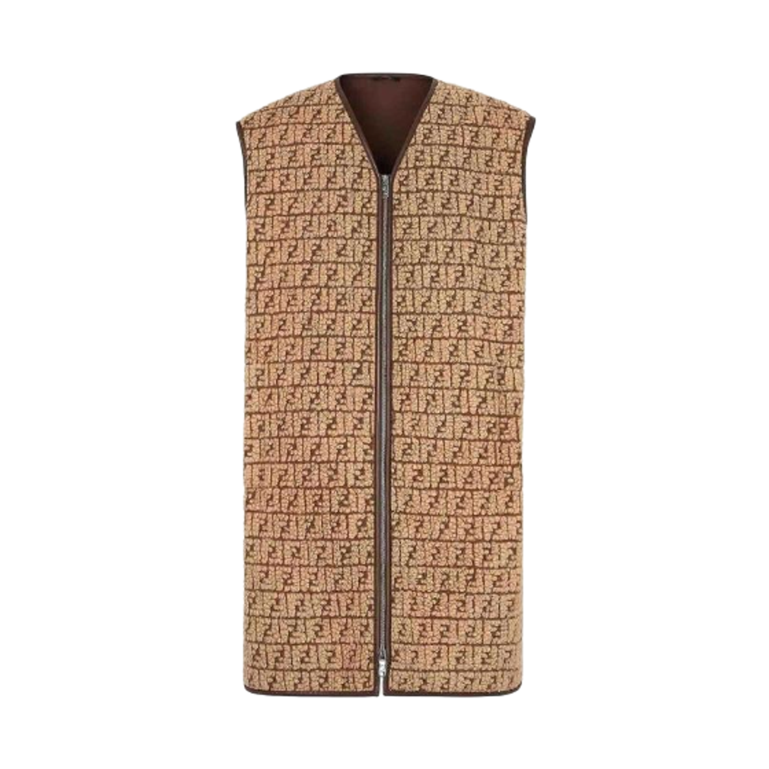 FT0059APNHF1EPI Fendi FF Pattern Teddy Gilet Brown