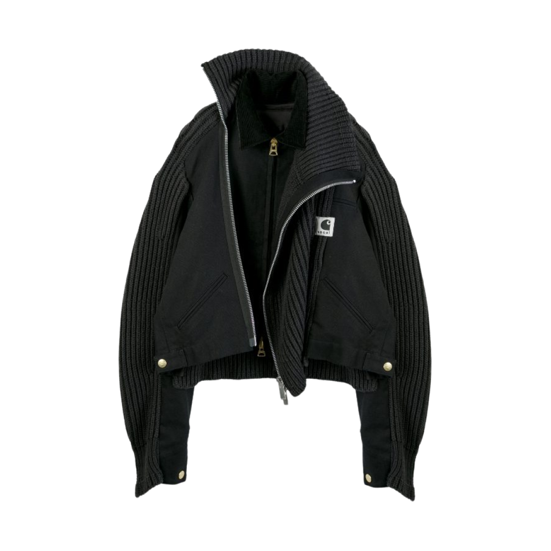 (W) 사카이 x 칼하트 WIP 덕 x 울 니트 블루종 블랙((W) Sacai x Carhartt WIP Duck x Wool Knit Blouson Black)
