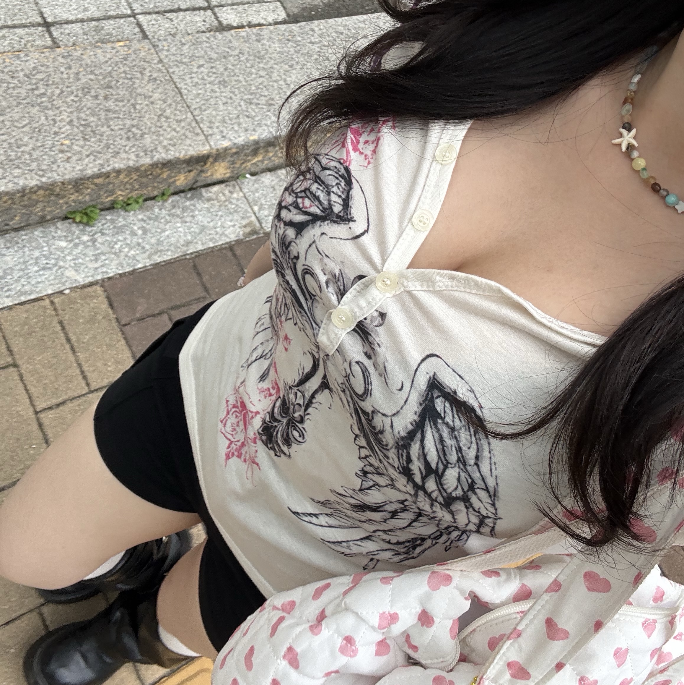 Human Made Heart Necklace Pink 착용 스타일 - 4
