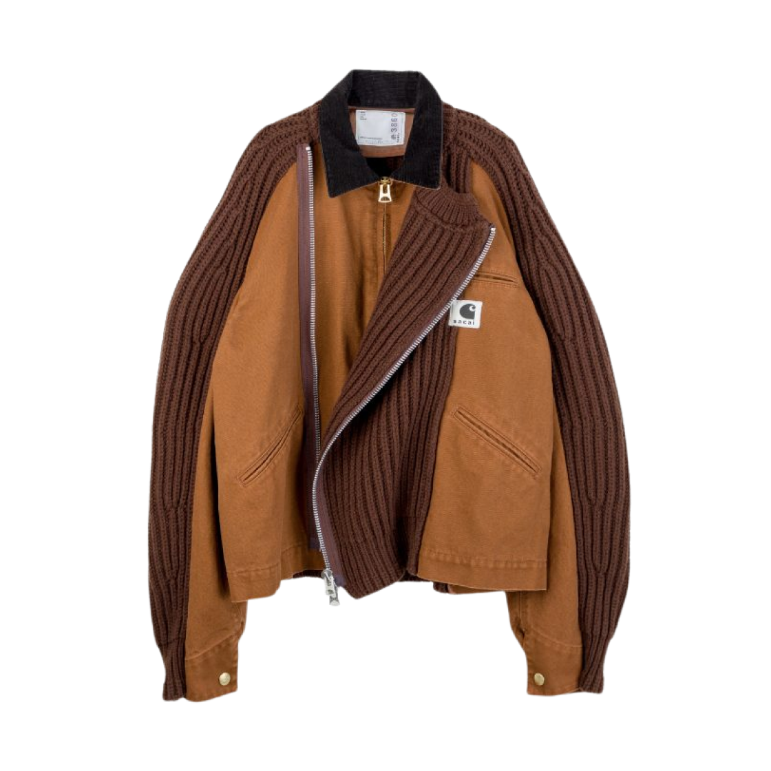 25-03860M-642 Sacai x Carhartt WIP Washed Duck x Wool Knit Blouson Dark Beige