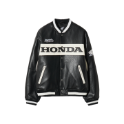 Honda Wappen Leather Varsity Jacket Black