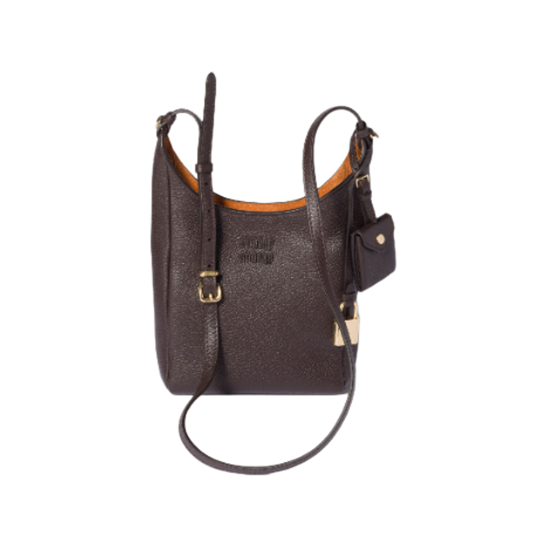 5BE099-2IFL-F0ZKS Miu Miu Leather Bucket Bag Dark Brown Papaya