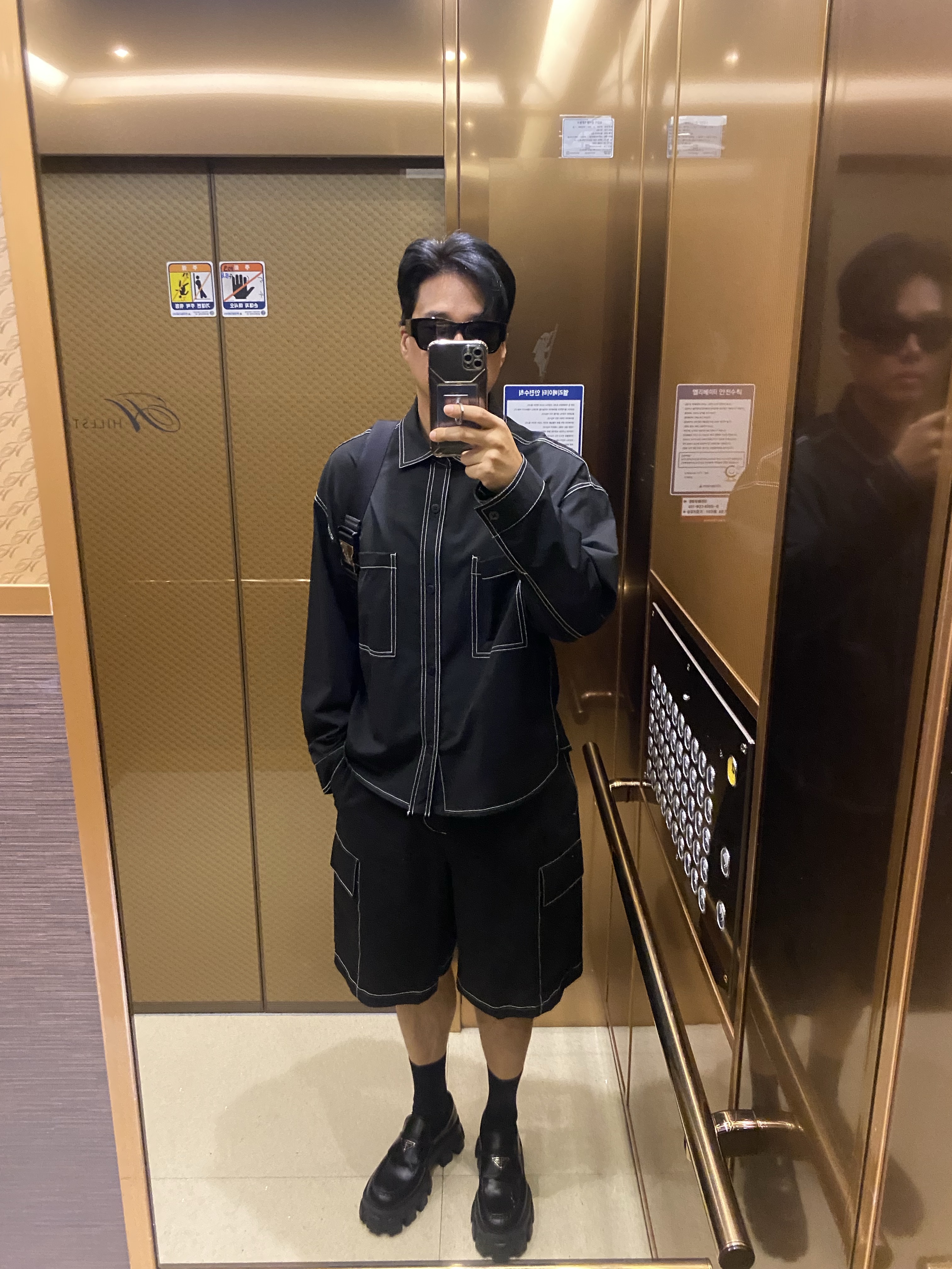 Prada Symbole Sunglasses Slate Gray Lenses, Prada Monolith Brushed Leather Loafers Black 착용 스타일