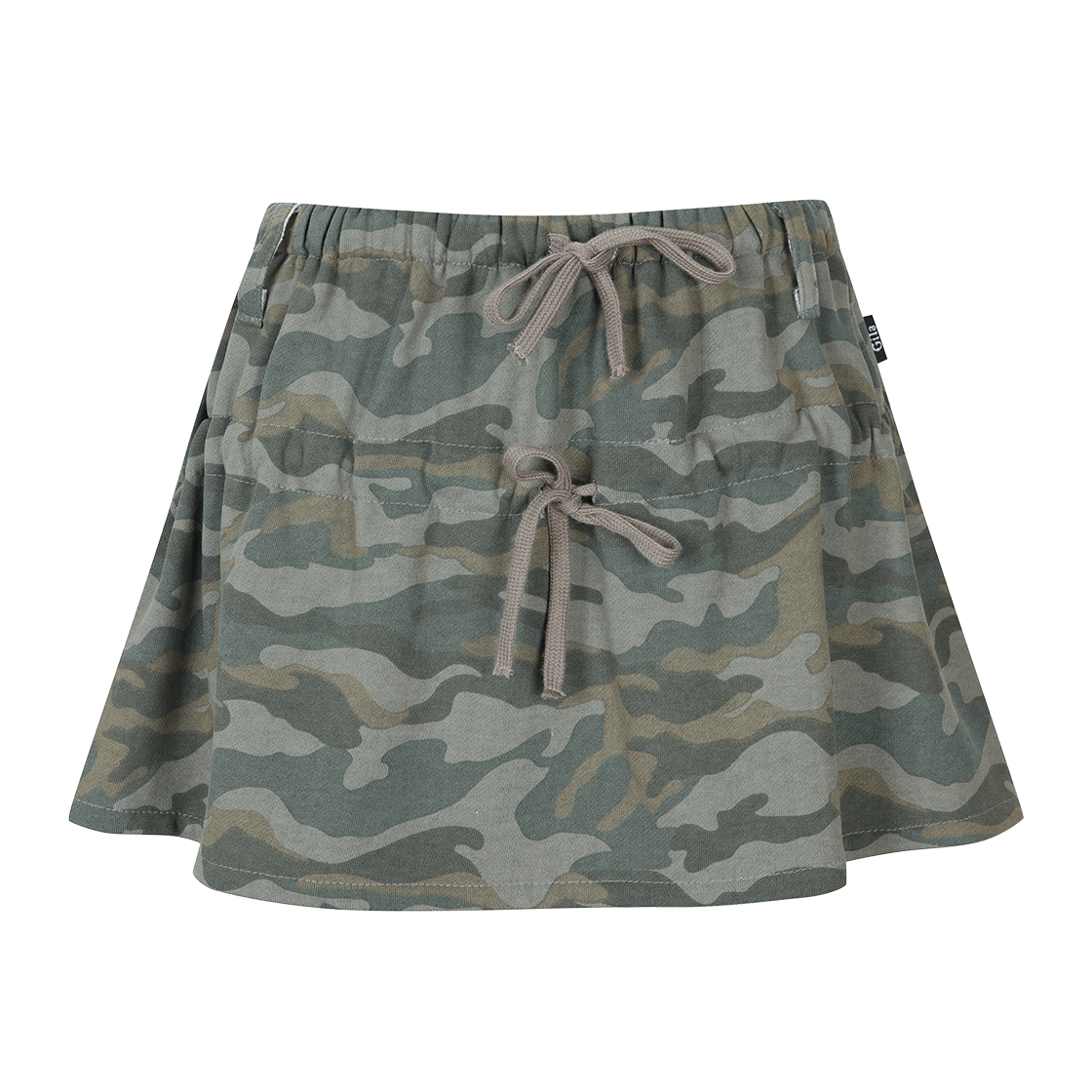 GL25FABT07CA Gila Archive Lettering Angel Wing Shirring Skirt Camo