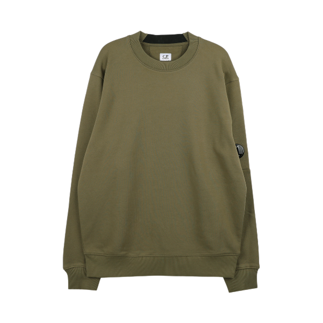 19CMSS713A005086W652 C.P. Company Diagonal Raised Fleece Crewneck Lens Sweatshirt Elmwood Green - 25FW