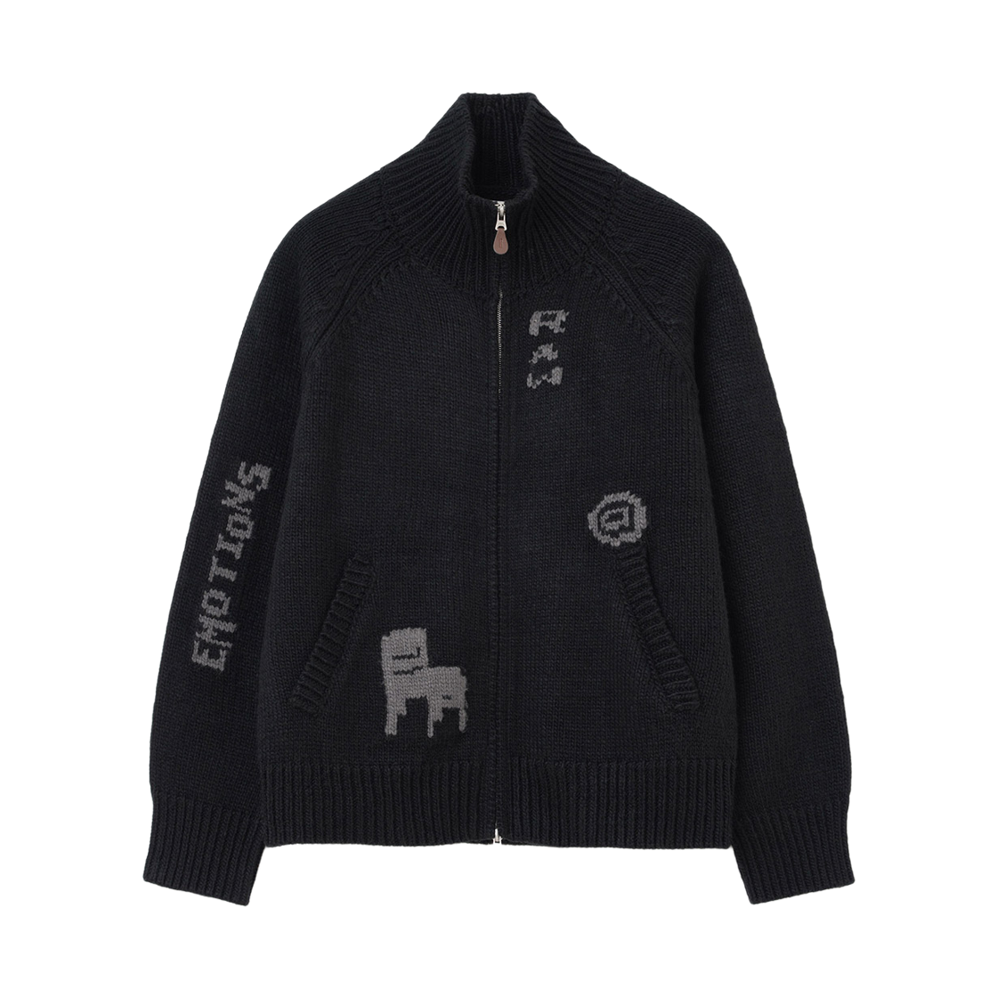 ML602BLK Millo Archive Raw Intarsia Cowichan Knit Zip-Up Black