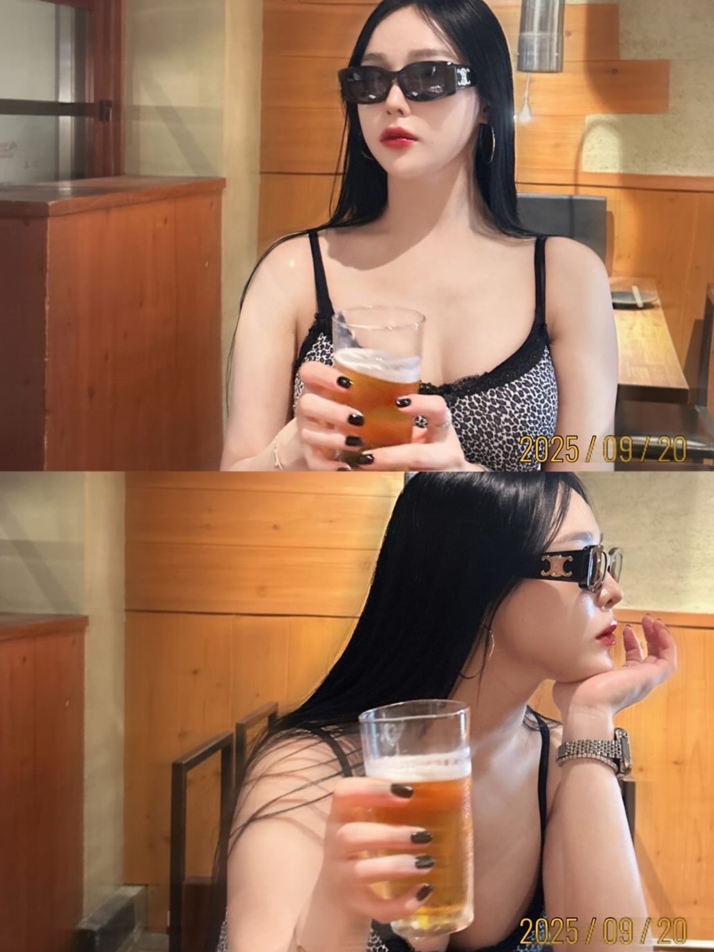 (W) Celine Triomphe XL 01 Sunglasses in Acetate Black, (W) Swarovski Matrix Tennis Bracelet White Rhodium Plated 착용 스타일 - 1