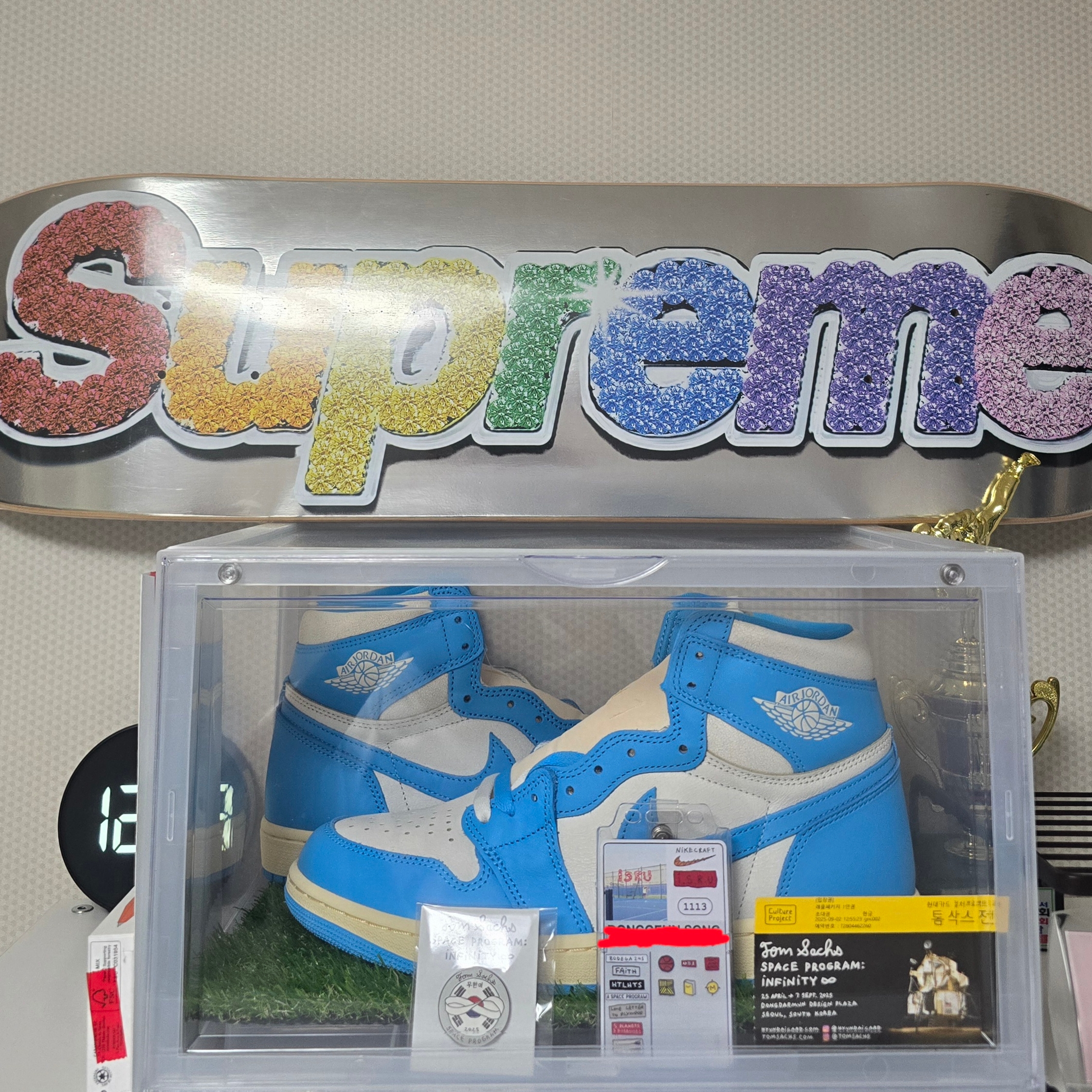 Supreme Bling Box Logo Skateboard Deck Platinum - 22SS 착용 스타일