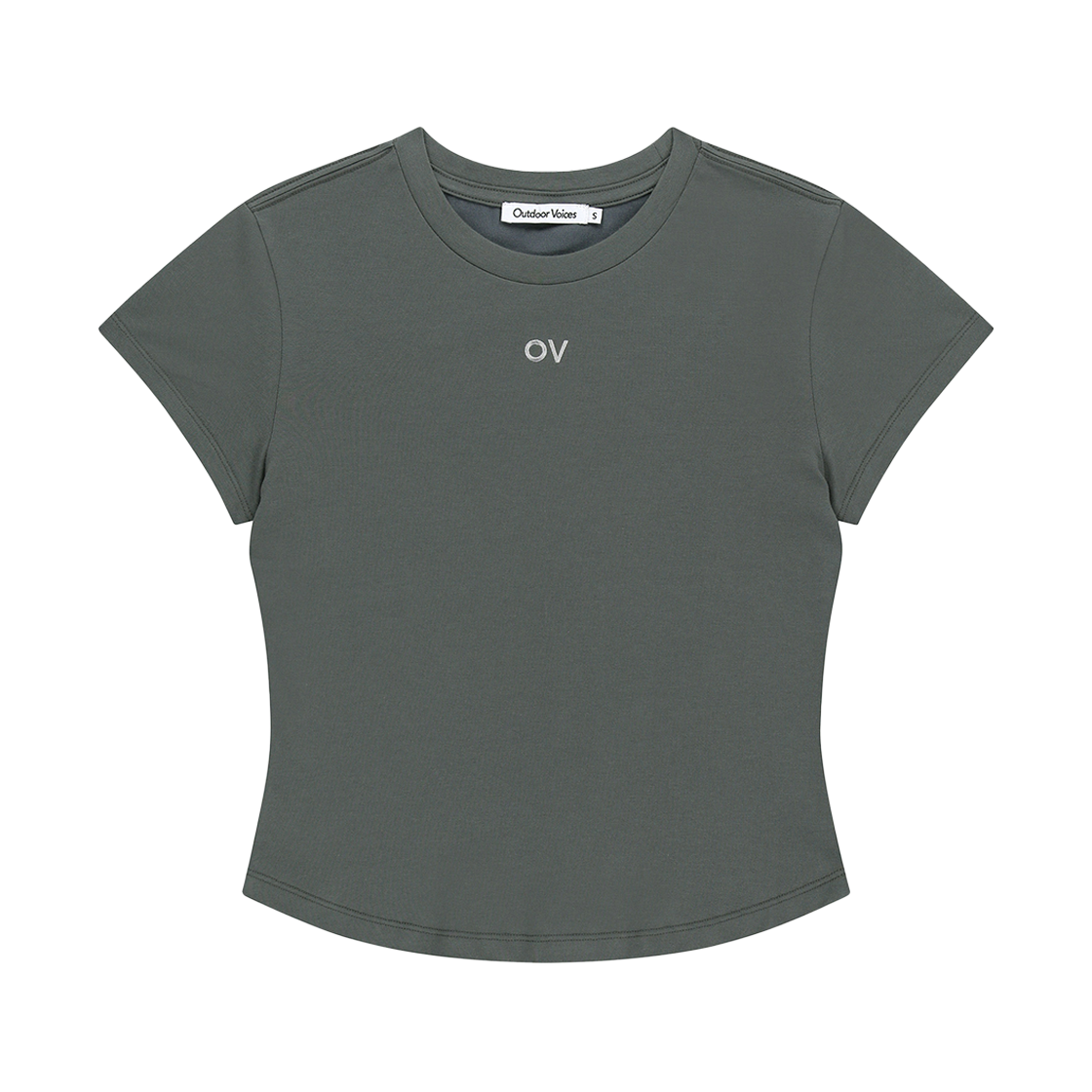 아웃도어보이스 센트럴 로고 베이비 티 그레이(Outdoor Voices Central Logo Baby Tee Gray)