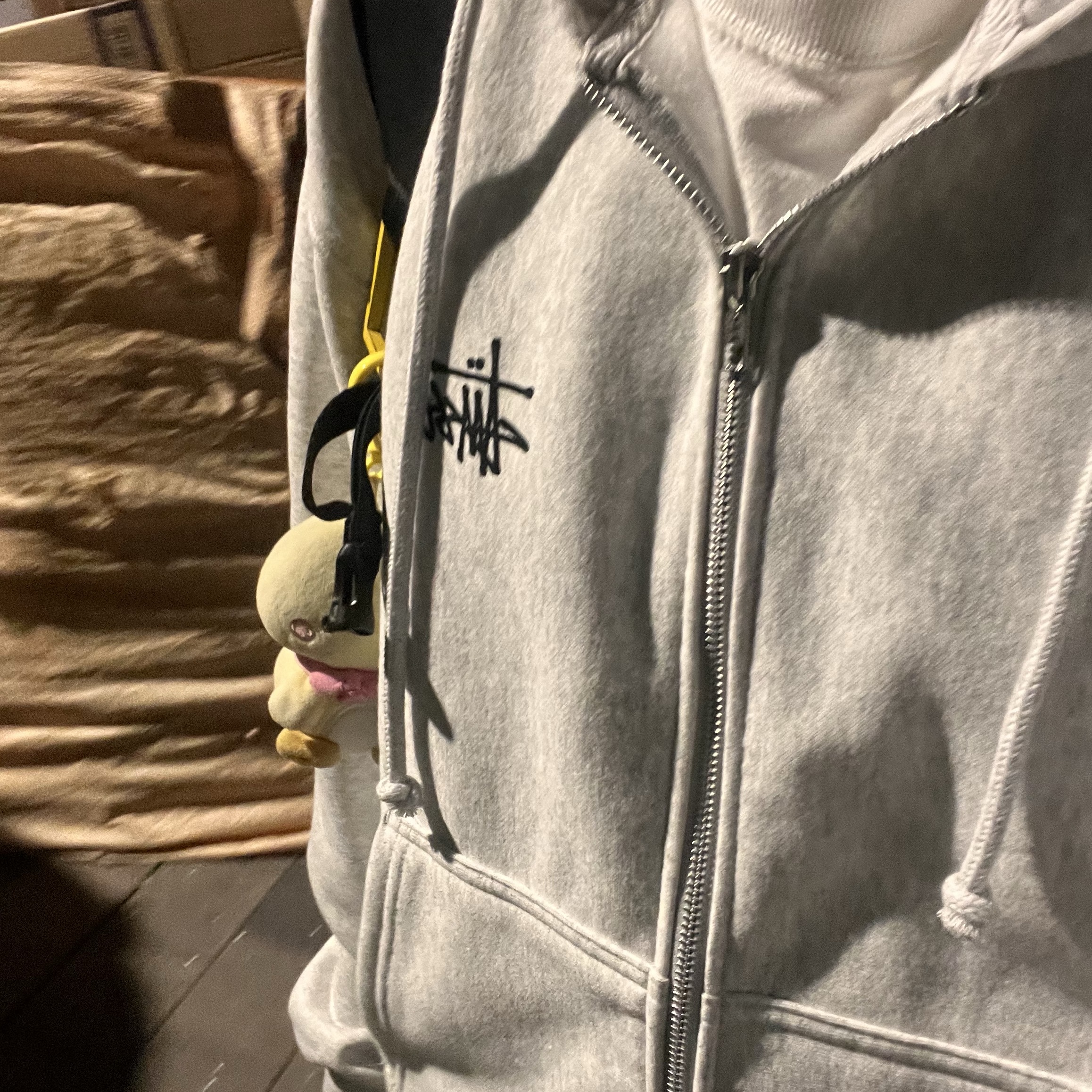 Stussy Basic Stussy Zip Hoodie Ash Heather 착용 스타일 - 2