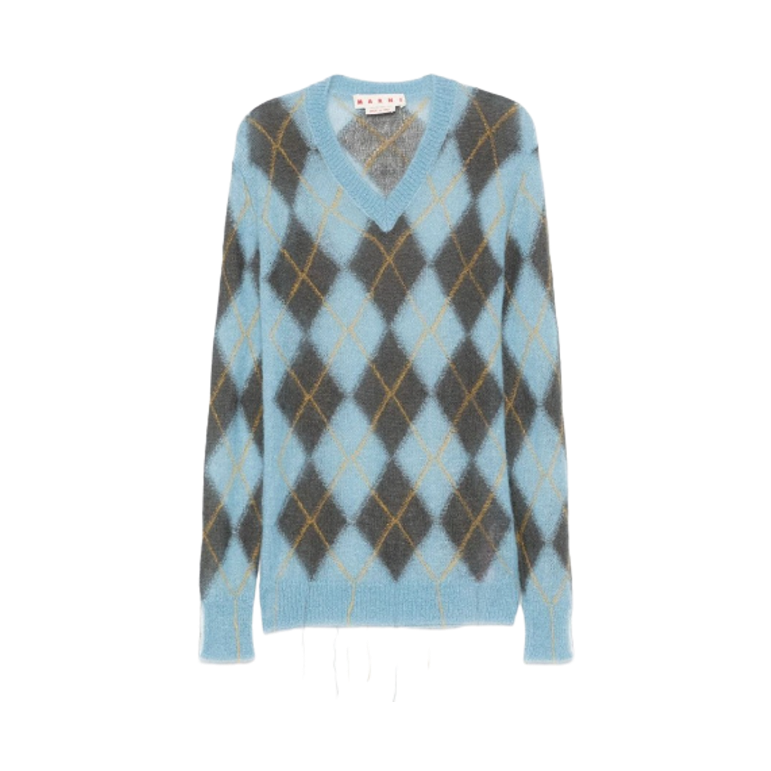 CVMG0128Q0-UFU175-ARB47 Marni Argyle Pattern V-Neck Sweater Blue
