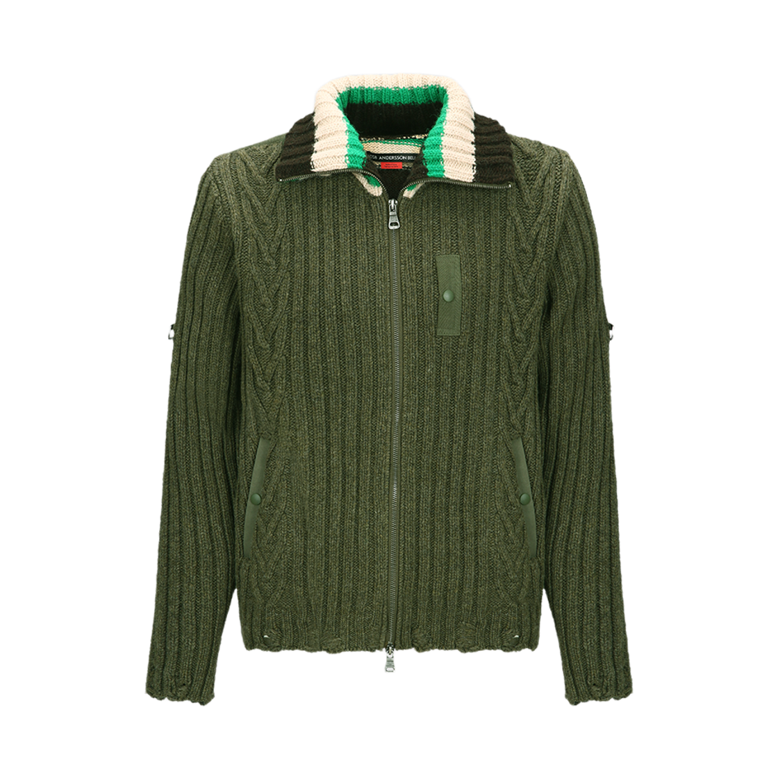 atb1344m(KHAKI) ADSB Andersson Bell Stripe High-Neck Zip-Up Sweater Khaki