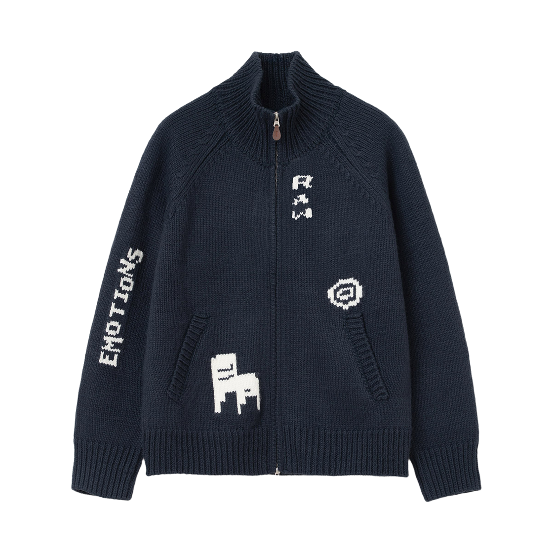 ML602NAV Millo Archive Raw Intarsia Cowichan Knit Zip-Up Navy