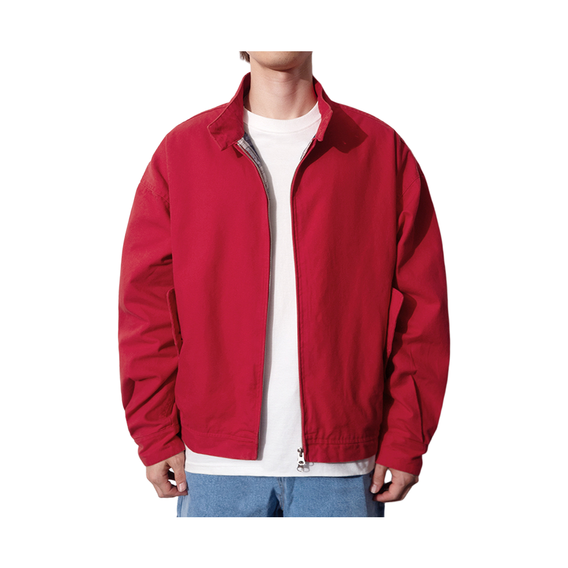 큐티에잇 가먼츠 워시드 옥스포드 해링턴 자켓 레드(QT8 GARMENTS Washed Oxford Harrington Jacket Red) - 4