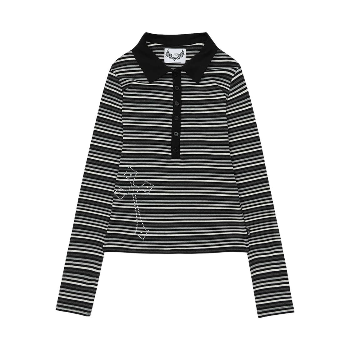 GL25FATP07CH Gila Archive Cross Button Collar Stripe Long Sleeve Charcoal
