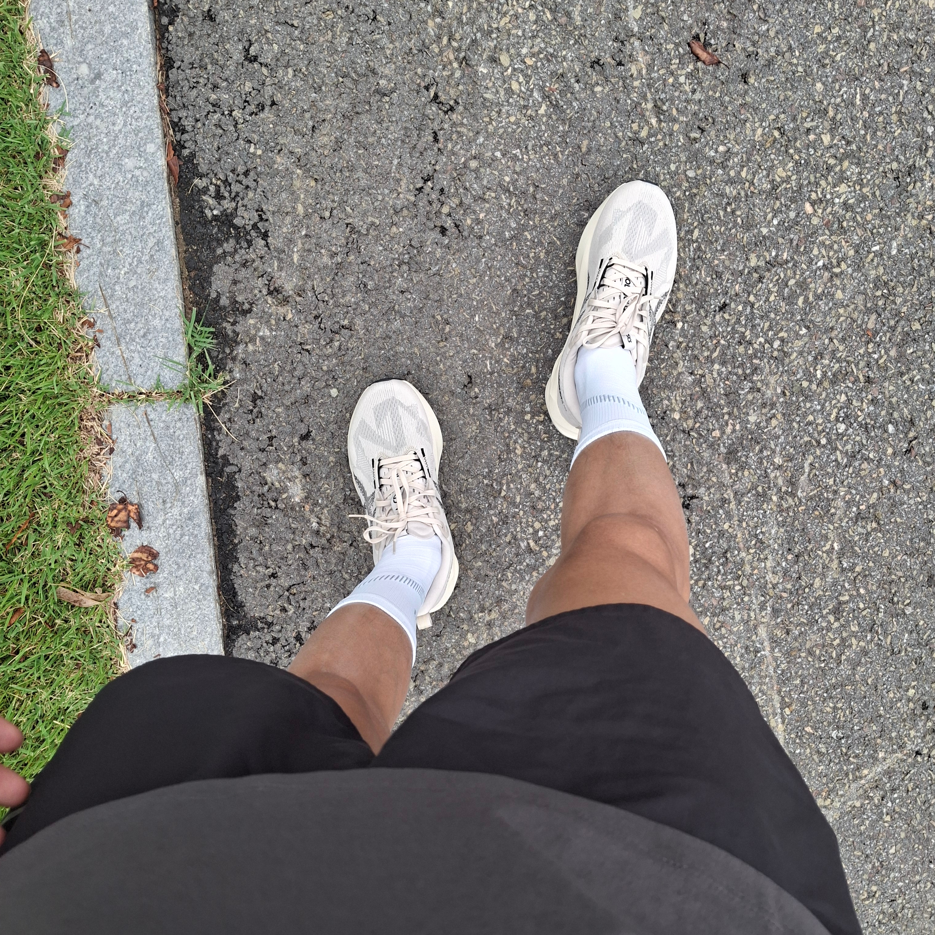 Asics Novablast 5 Oatmeal Black - D Standard 착용 스타일
