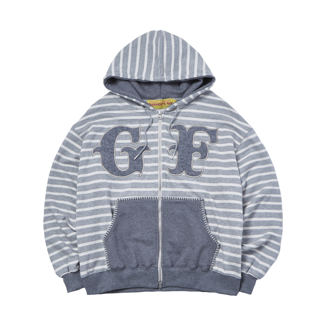 25FAGFHZ01MG Garments Fab Big Patch Stripe Hoodie Zip-Up Melange Gray