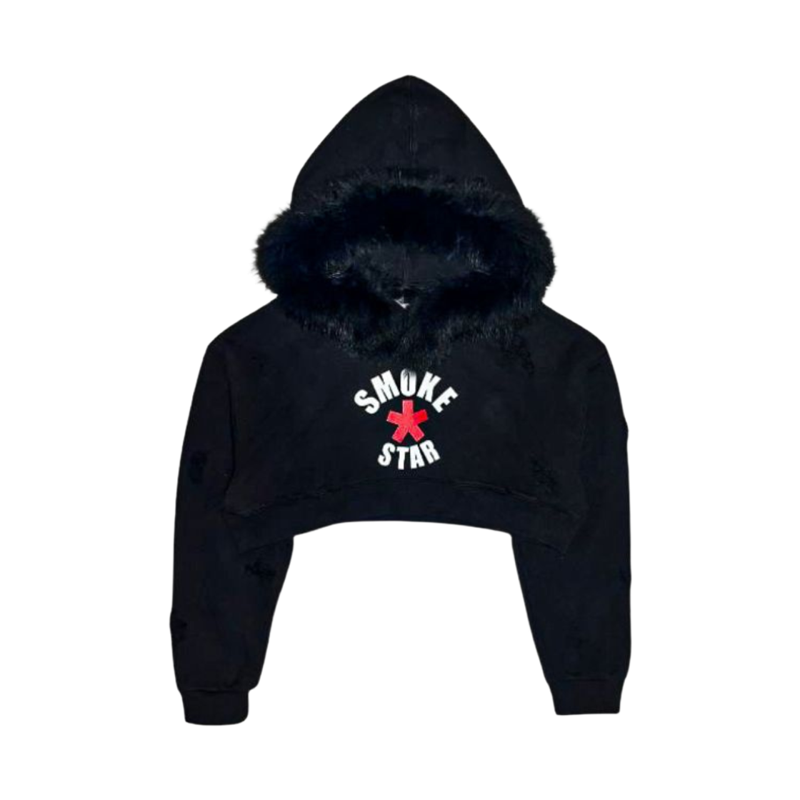 스모크어스타 디스트로이드 퍼 하프 크림슨 후디 블랙(Smokeastar Destroyed Fur Half Crimson Hoodie Black)