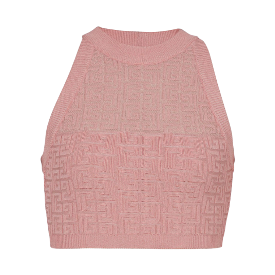(W) 발망 PB 라비린스 모노그램 니트 탑 핑크((W) Balmain PB Labyrinth Monogram Knit Top Pink)