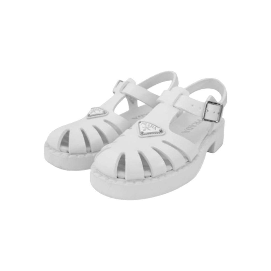 프라다 여성 삼각 로고 모놀리스 피셔맨 폼 러버 청키 샌들 화이트 [37](Prada Women's Triangle Logo Monolith Fisherman Foam Rubber Chunky Sandals White)