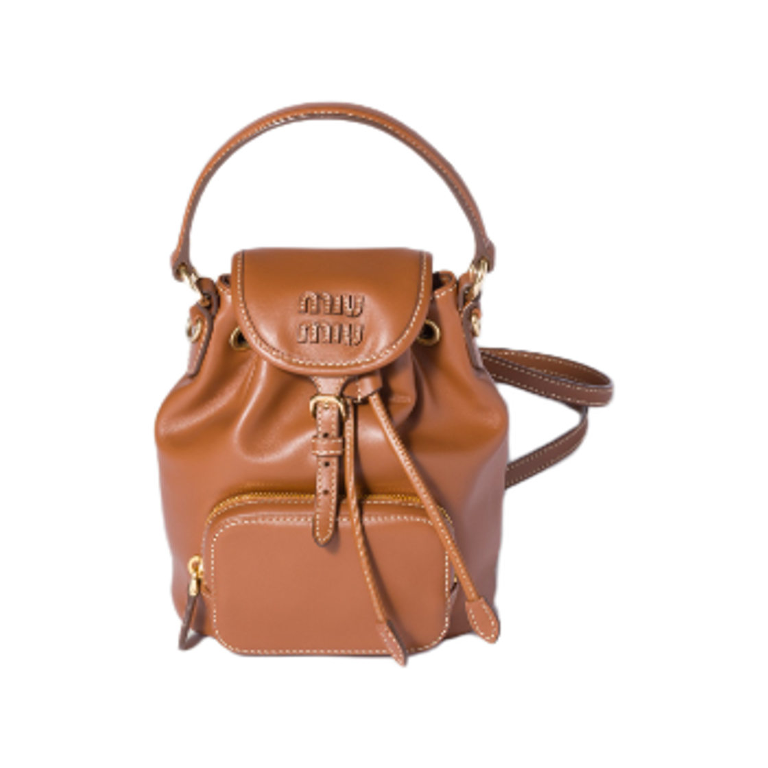 5BZ045-2CRW-F0046 Miu Miu Leather Mini Backpack Cognac