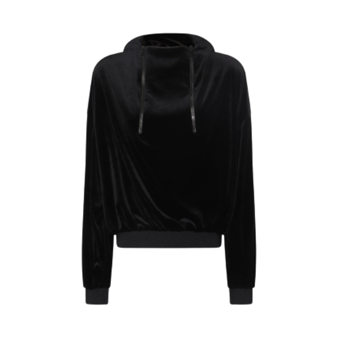 (W) 톰포드 스트레치 러스트러스 벨루어 후드 블랙((W) Tom Ford Stretch Lustrous Velour Hoodie Black)
