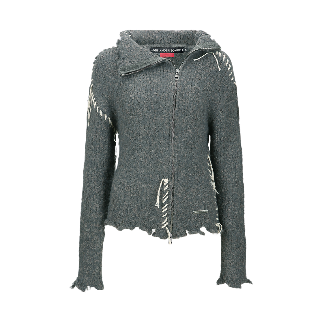atb1388w(GREY) ADSB Andersson Bell Harlow Damaged Knit Jacket Grey