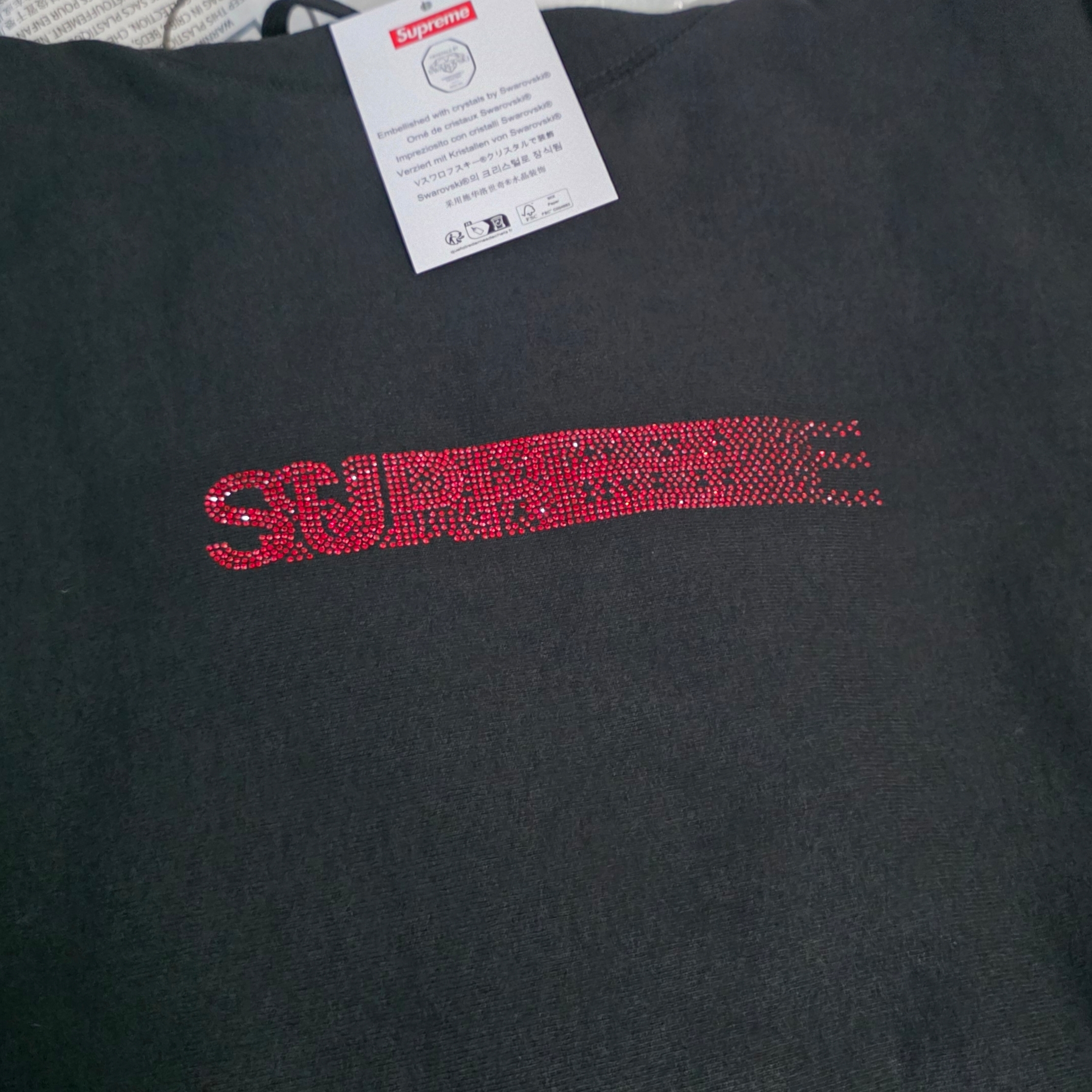Supreme Swarovski Motion Logo Hooded Sweatshirt Black - 25FW 착용 스타일