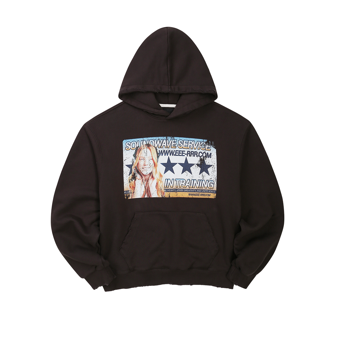 이알 사운드웨이브 아트웍 데미지워싱 오버크롭핏 후드 차콜