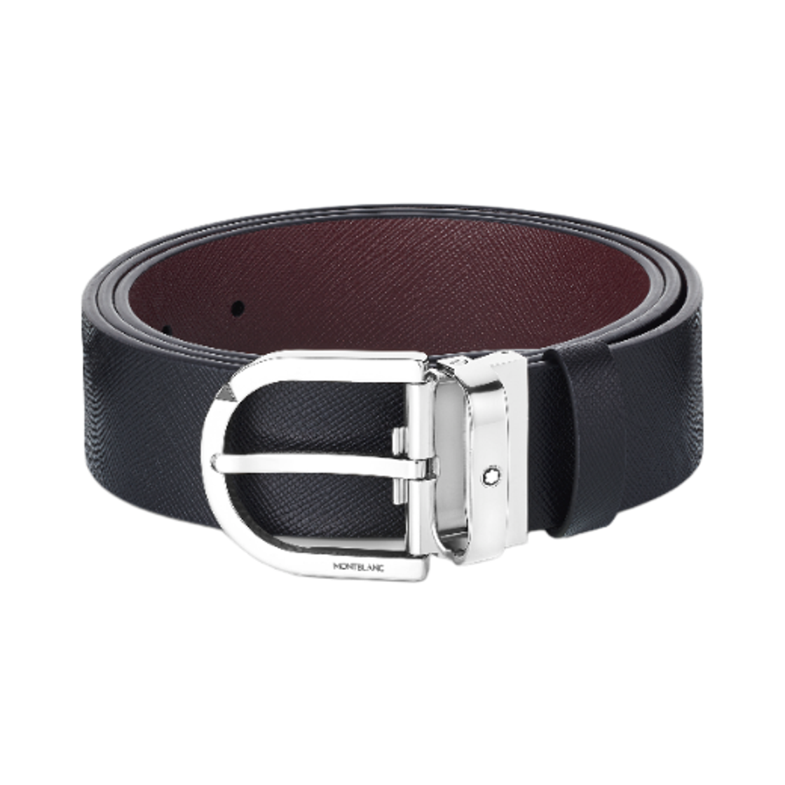 몽블랑 홀스슈 버클 프린트 모스토 35mm 리버서블 레더 벨트 블랙(Montblanc Horseshoe Buckle Printed Mosto 35mm Reversible Leather Belt Black)