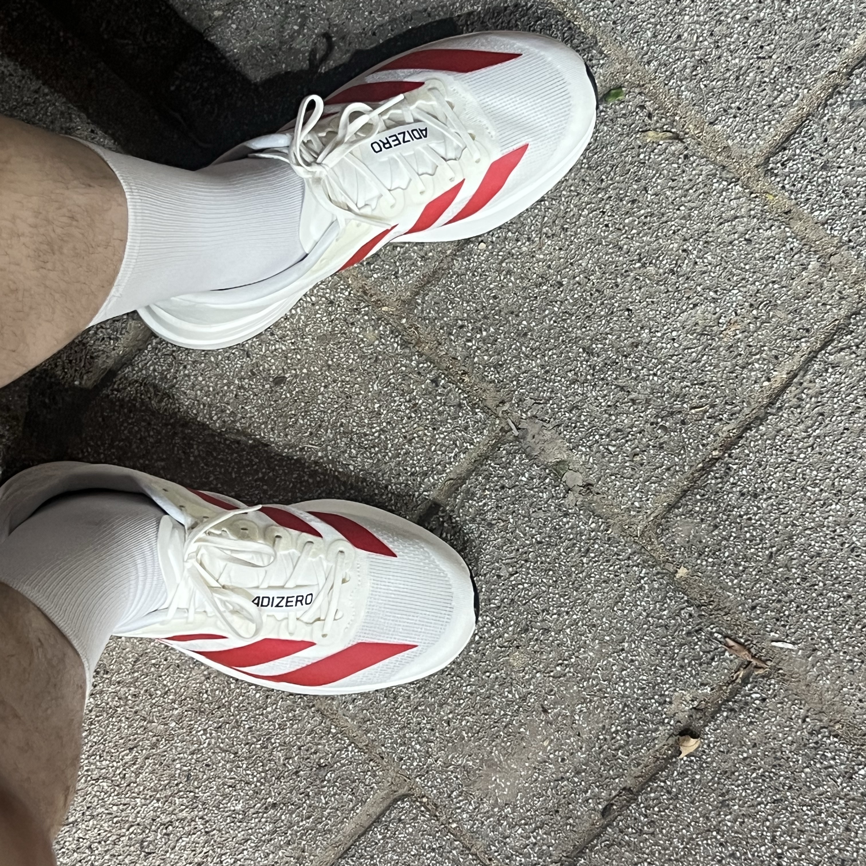 Adidas Adizero EVO SL Off White Better Scarlet 착용 스타일