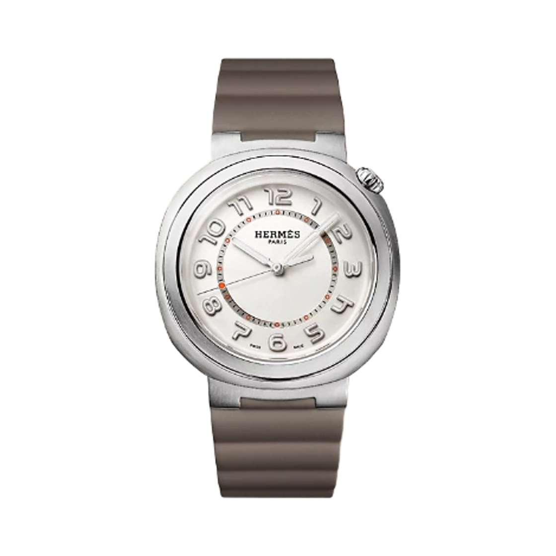 W404930WW00 Hermes Cut Watch Large Gris Etain Rubber Strap & Satin Brushed Steel