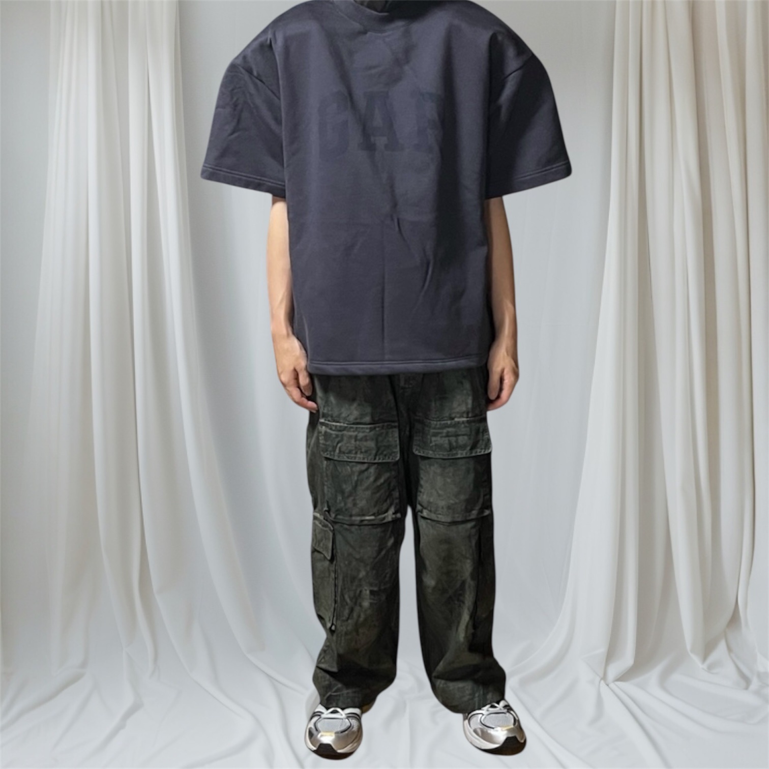 Undermycar Harban Rough Dirty Painting Wide Cargo Pants Lint - 23SS 착용 스타일