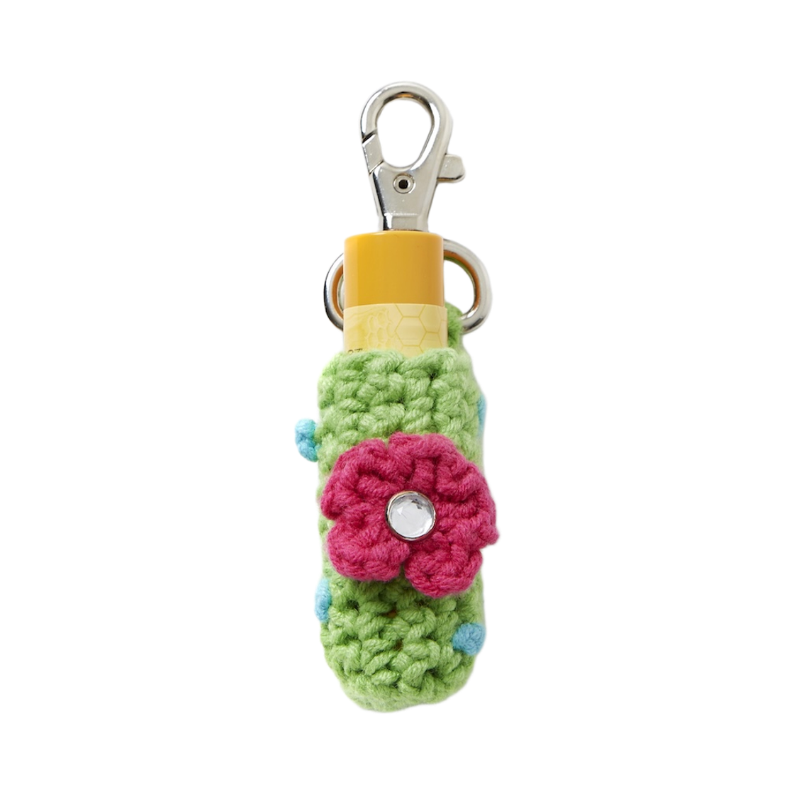 25FAGFAC01GN Garments Fab Flower Crochet Lip-Balm Keyring Green